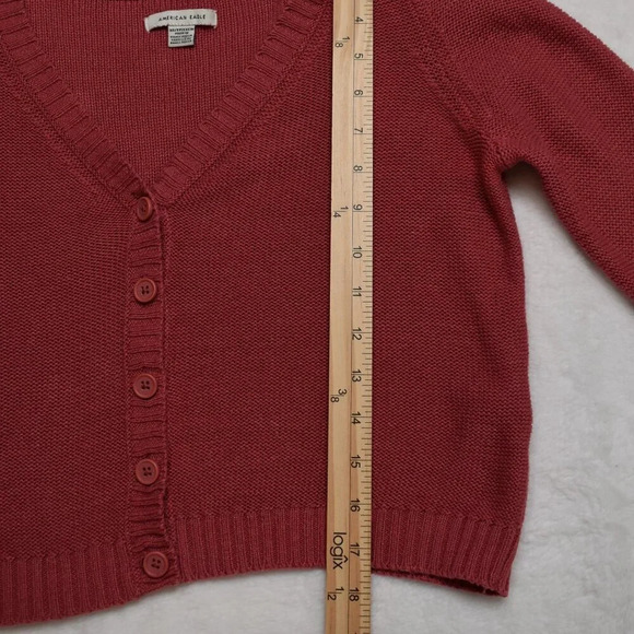 American Eagle Button Front Knit Cardigan Sz XS Cropped Pink Preppy Academia - Picture 15 of 15